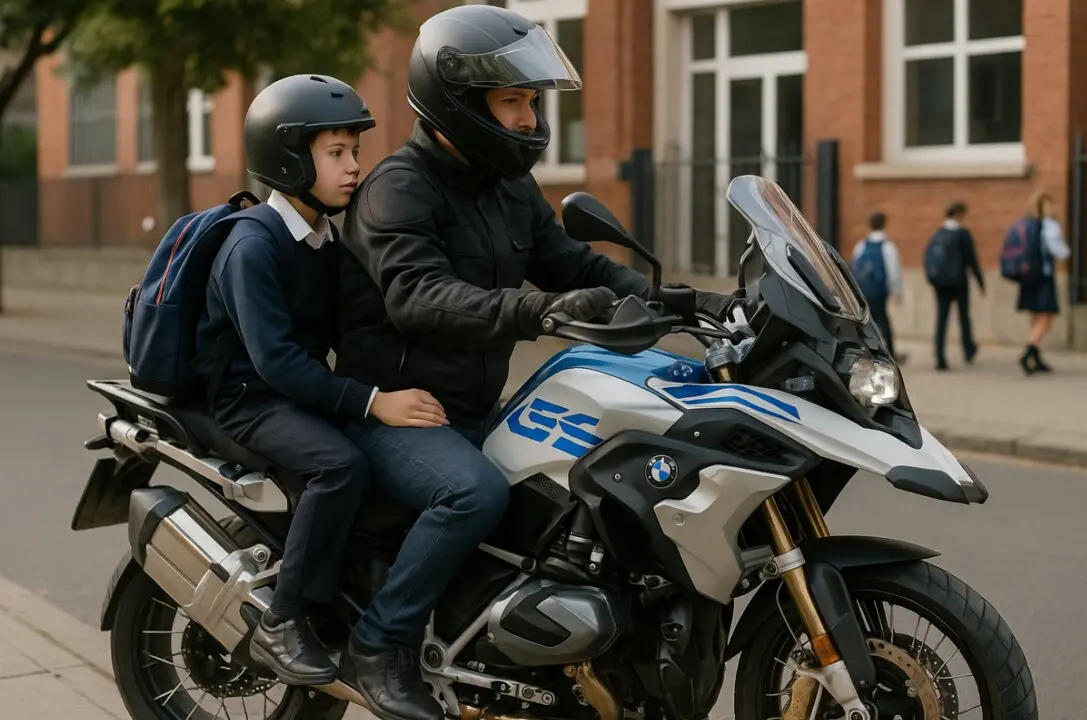 Un padre lleva a su hijo al colegio