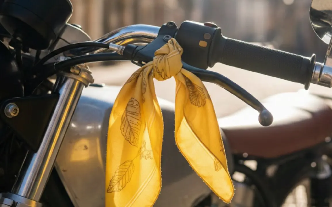Pa&ntilde;uelo amarillo en la moto