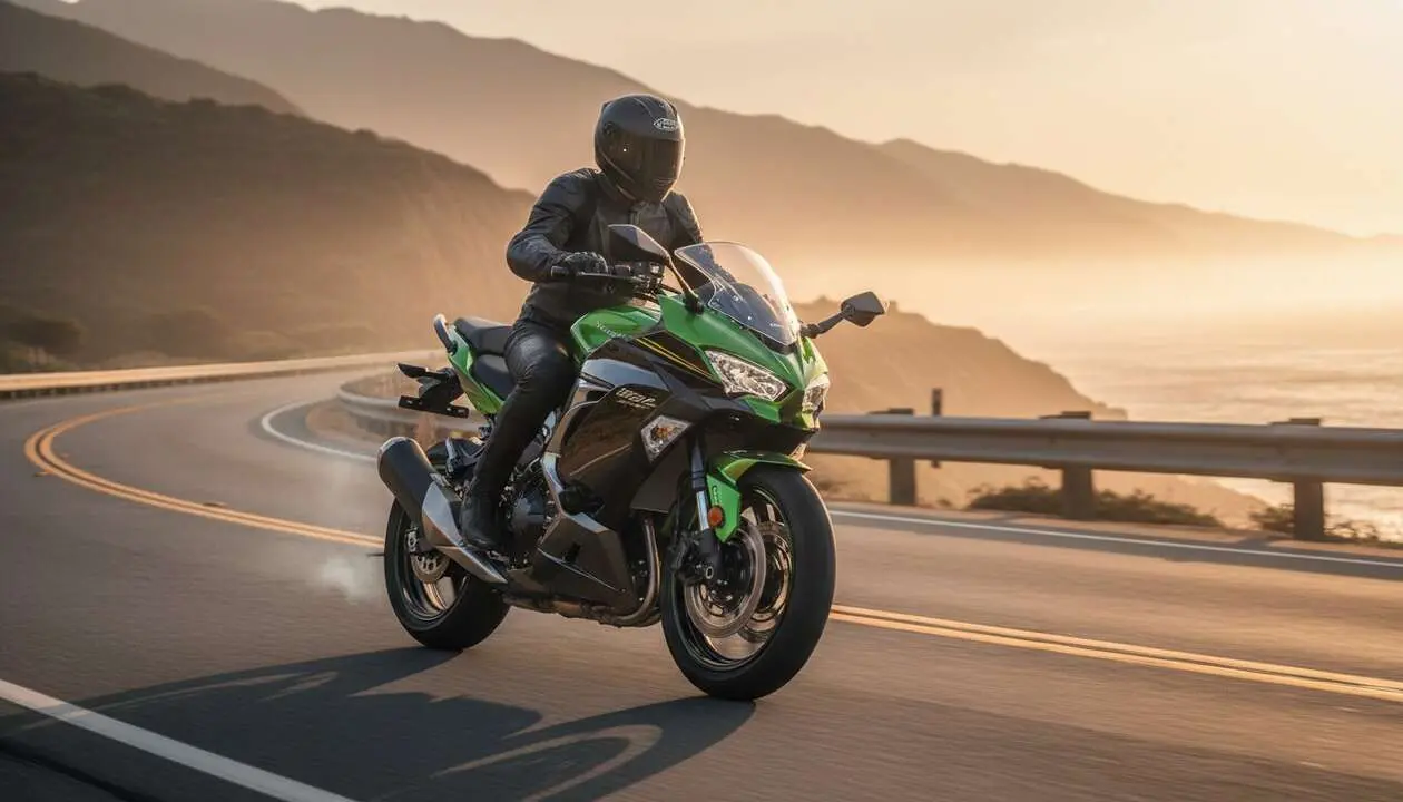  Kawasaki Ninja 1100SX SE en acci&oacute;n mostrando su potencia y dise&ntilde;o deportivo avanzado &mdash; Imagen generada por IA 