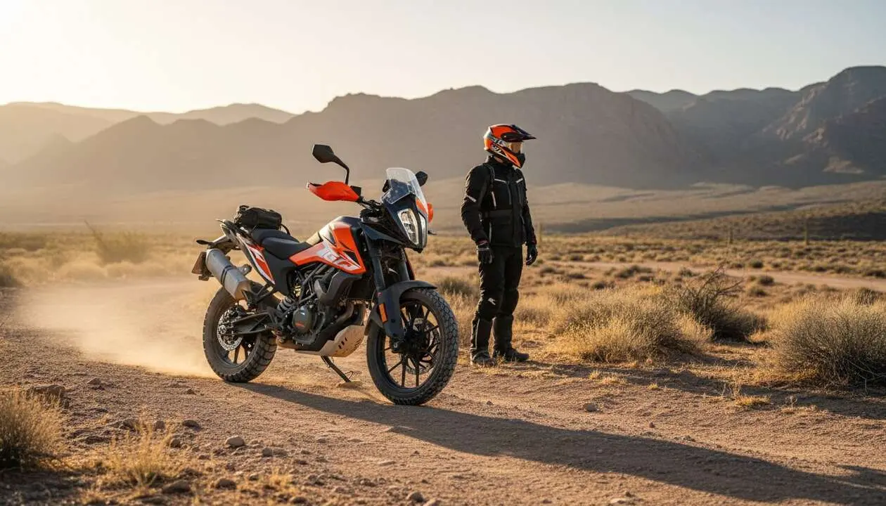  Imagen destacada de la 2026 KTM 390 Adventure X con dise&ntilde;o innovador y caracter&iacute;sticas para aventura en carretera y terreno off-road &mdash; Imagen generada por IA 