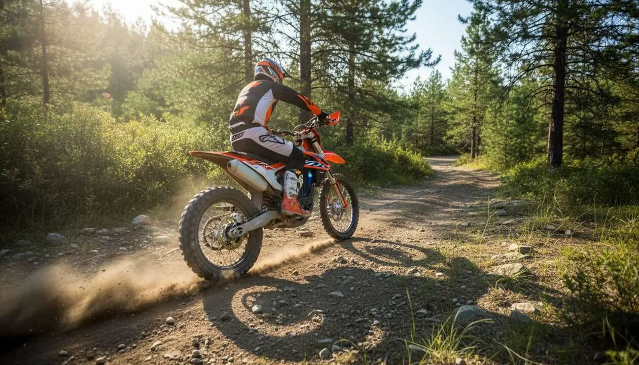  KTM Freeride E en acci&oacute;n mostrando su potencia y dise&ntilde;o eco-sostenible para motociclistas conscientes &mdash; Imagen generada por IA 