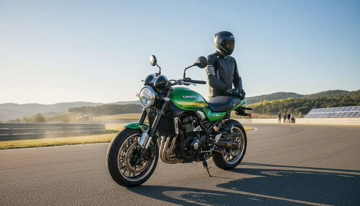  Kawasaki Z 900 RS 2026 en detalle mostrando las novedades y caracter&iacute;sticas de la moto del a&ntilde;o para amantes del motor &mdash; Imagen generada por IA 
