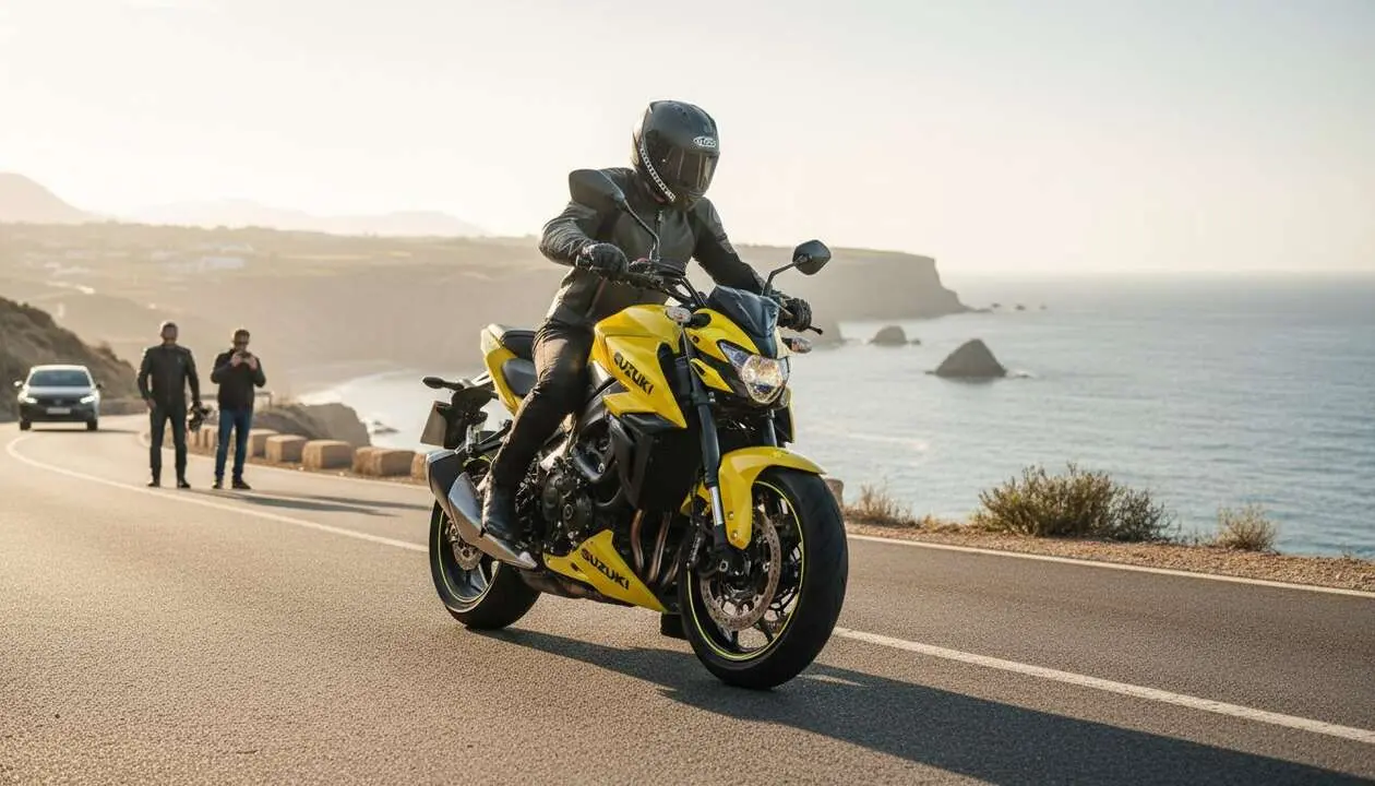  Suzuki GSX-8S en color amarillo ib&eacute;rica mostrando su dise&ntilde;o deportivo y moderno disponible en Espa&ntilde;a &mdash; Imagen generada por IA 