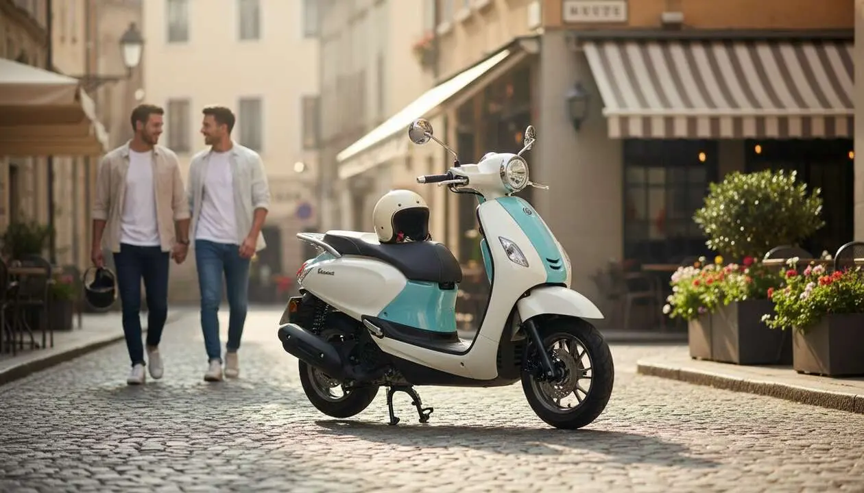  Yamaha Fazzio 125 scooter h&iacute;brido retro sin carnet ideal para movilidad urbana eficiente y ecol&oacute;gica &mdash; Imagen generada por IA 