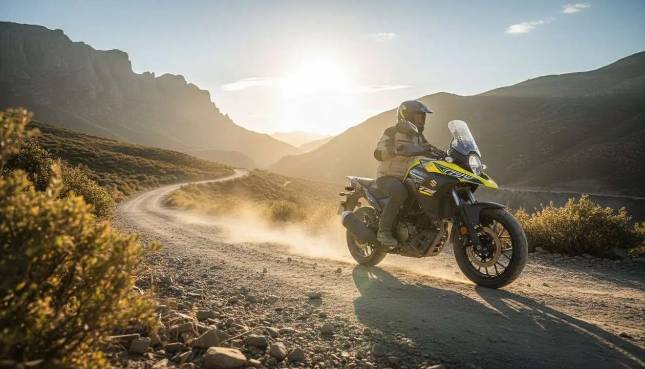  Suzuki V-Strom 250SX 2026 en acci&oacute;n, la moto trail asequible ideal para conductores con carnet A2 &mdash; Imagen generada por IA 