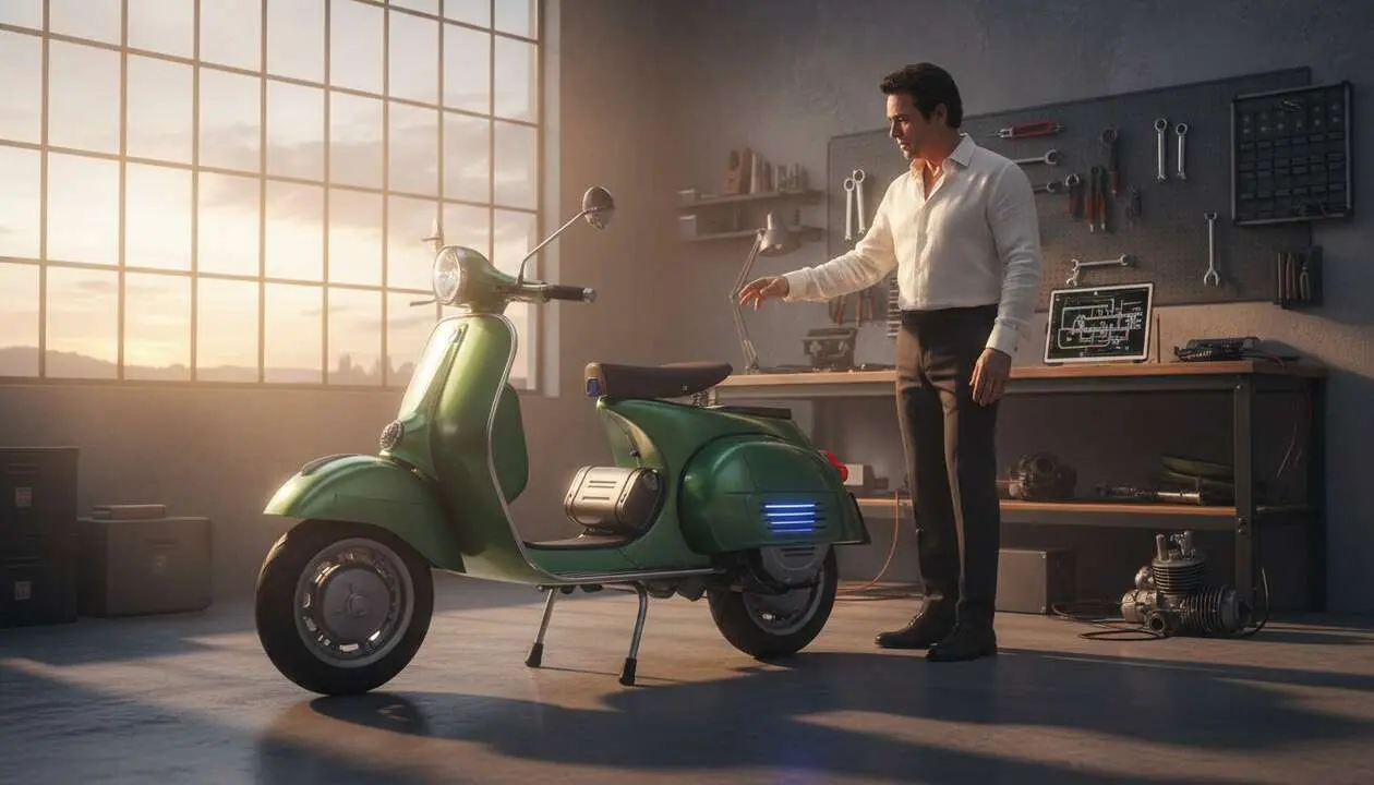  Luis Miguel transforma una Vespa cl&aacute;sica en una moto el&eacute;ctrica manteniendo su estilo original y dise&ntilde;o vintage &mdash; Imagen generada por IA 