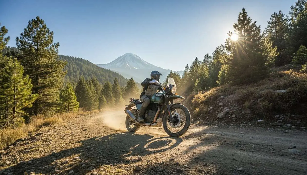 Royal Enfield Himalayan 750 destacada en carretera mostrando su dise&ntilde;o robusto como trail ideal para 2026 &mdash; Imagen generada por IA 