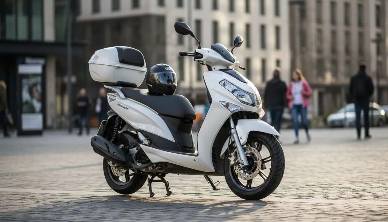  SYM Symphony SR 125 2026 destacada en carretera con ABS y top case para una conducci&oacute;n segura y c&oacute;moda &mdash; Imagen generada por IA 
