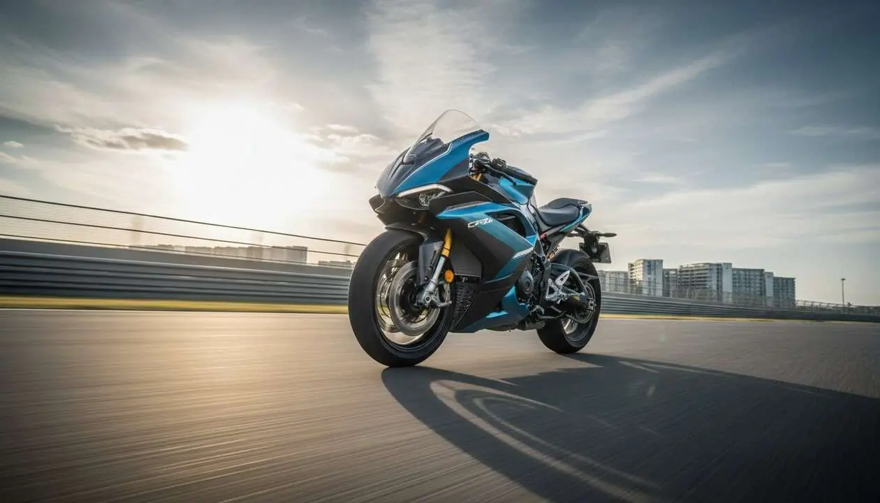  CFMOTO V4 SR-RR en acci&oacute;n alcanzando 210 CV y 300 km/h, la nueva hiperdeportiva china potente y r&aacute;pida &mdash; Imagen generada por IA 