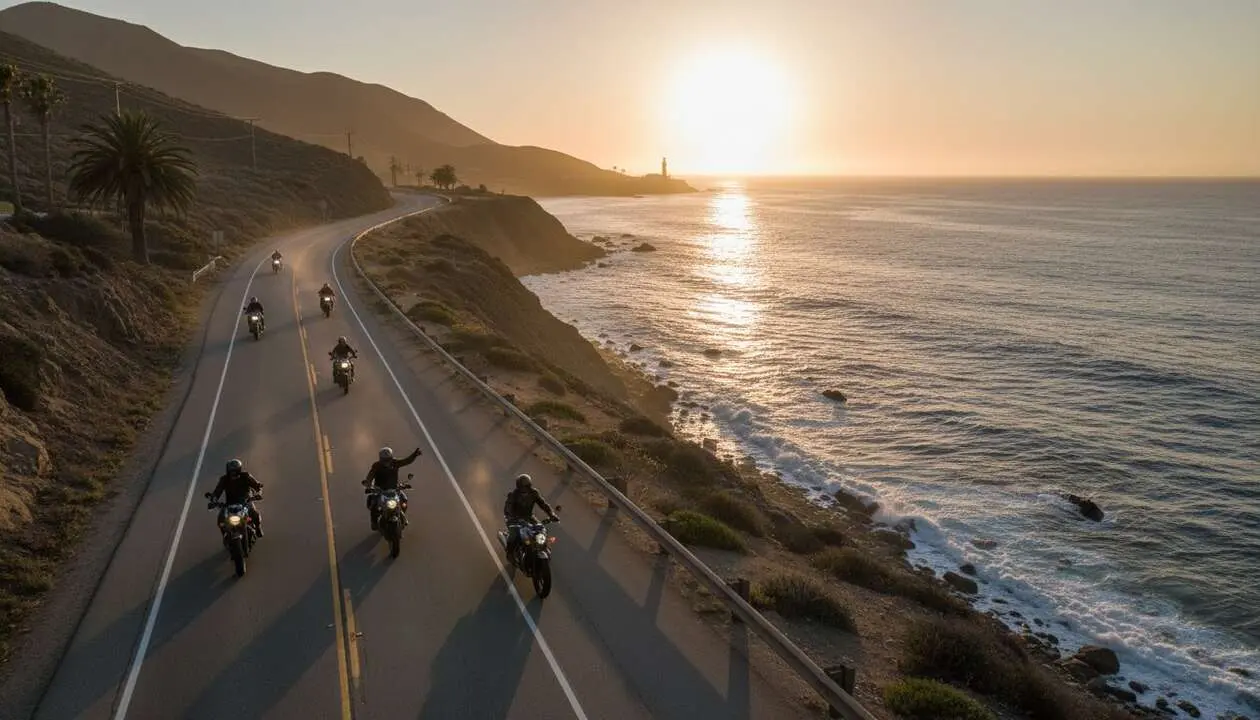  Triumph Coast 2 Coast 2026 en moto recorriendo paisajes impresionantes y viviendo una aventura inolvidable &mdash; Imagen generada por IA 