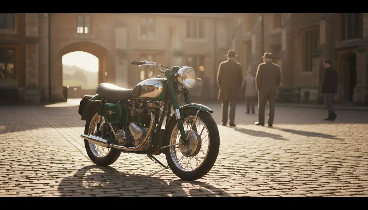 Moto cl&aacute;sica BSA en una ruta panor&aacute;mica que representa la historia y legado del motociclismo brit&aacute;nico &mdash; Imagen generada por IA 