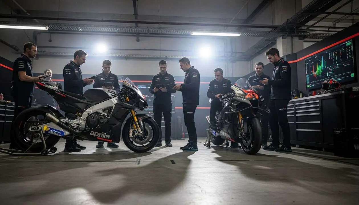  Motocicleta Aprilia compitiendo en MotoGP con tecnolog&iacute;a innovadora y financiaci&oacute;n millonaria para la temporada actual &mdash; Imagen generada por IA 