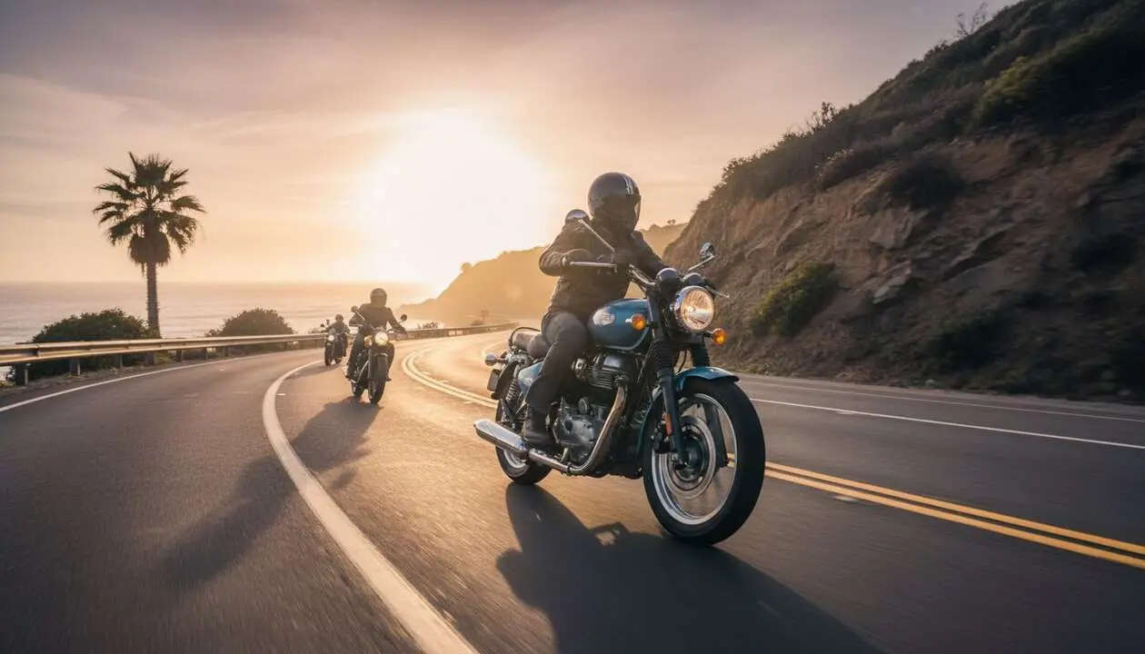  Royal Enfield Meteor 350 2024 en carretera mostrando su dise&ntilde;o cl&aacute;sico y rendimiento revolucionario &mdash; Imagen generada por IA 