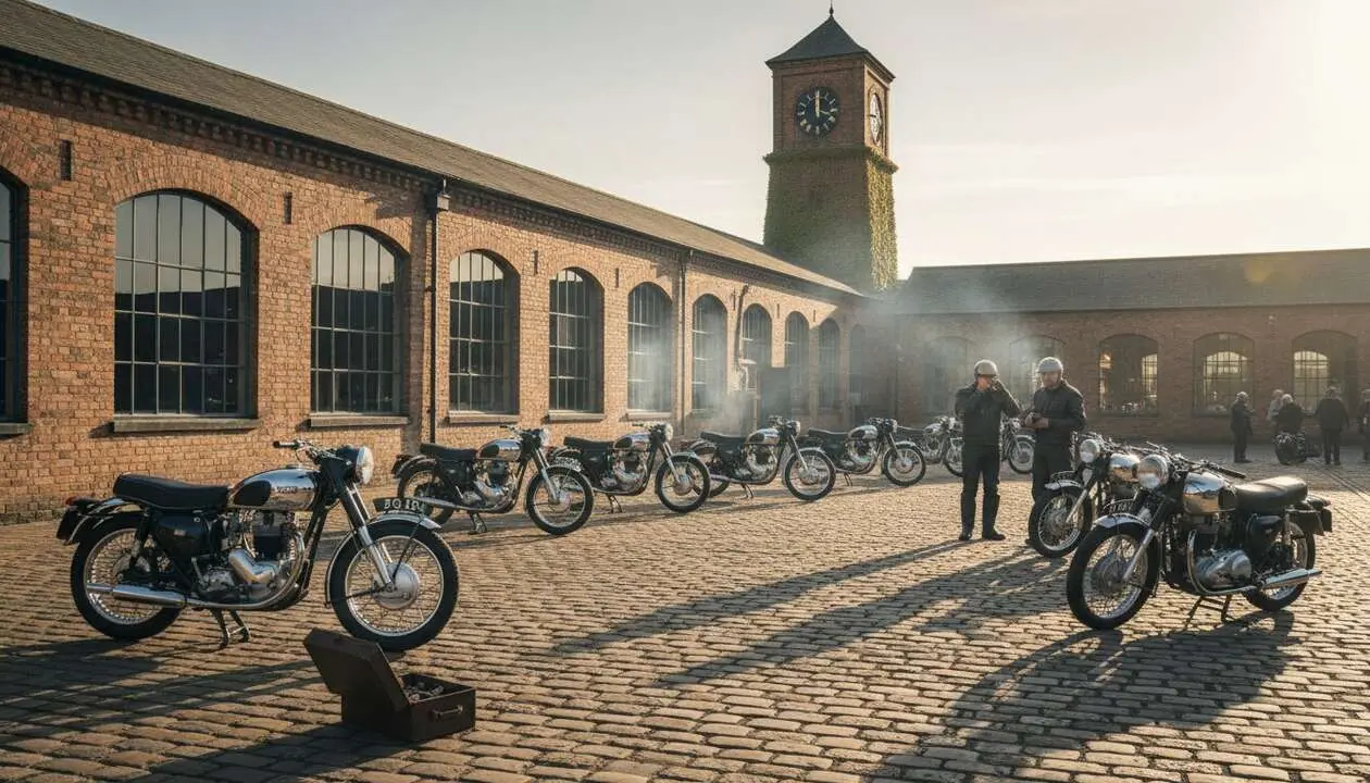  Logotipo cl&aacute;sico de BSA y motocicleta vintage que representa la historia y legado del fabricante brit&aacute;nico ic&oacute;nico &mdash; Imagen generada por IA 