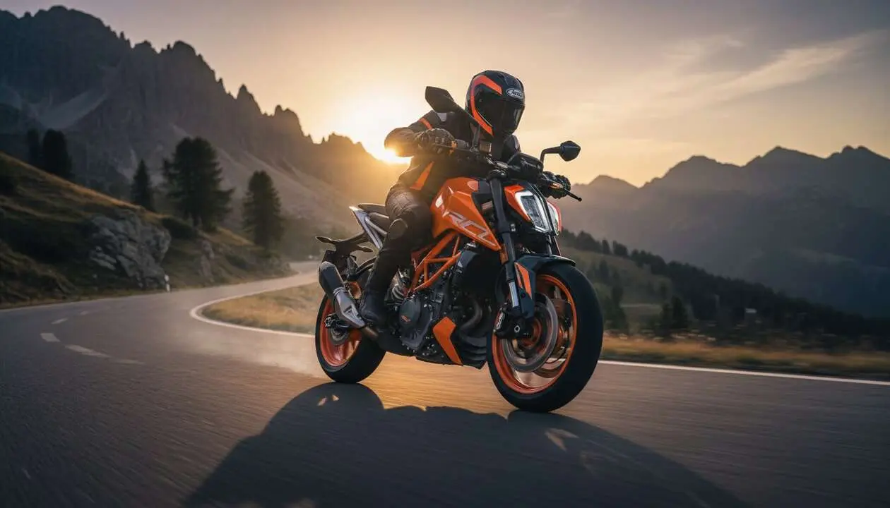  KTM 490 Duke 2026 en acci&oacute;n mostrando su dise&ntilde;o moderno y tecnolog&iacute;a avanzada para revolucionar las motos del futuro &mdash; Imagen generada por IA 