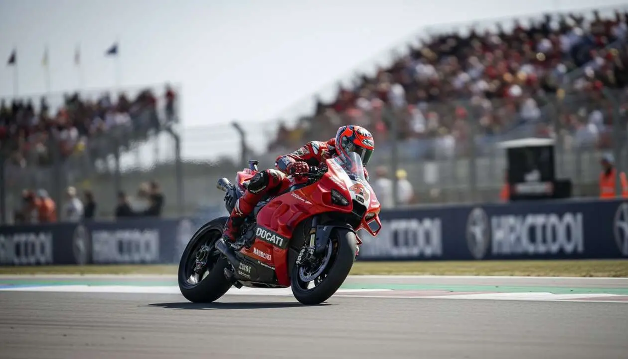  Marc M&aacute;rquez pilotando una Ducati en carrera mostrando su talento y habilidades inalcanzables para otros pilotos &mdash; Imagen generada por IA 