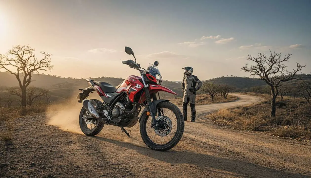  Hero Xpulse motocicleta estilo aventurero con dise&ntilde;o robusto y caracter&iacute;sticas &uacute;nicas para viajes todoterreno &mdash; Imagen generada por IA 
