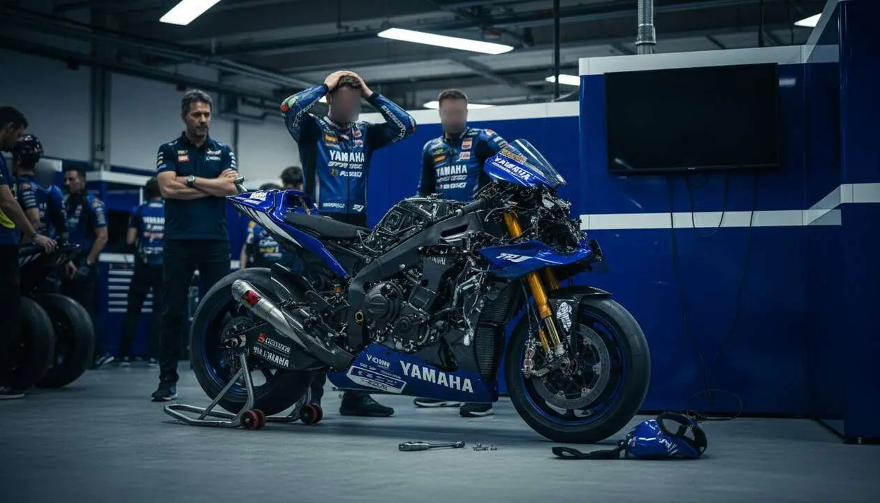  Yamaha en MotoGP 2026 enfrentando una crisis inesperada que afecta su rendimiento y resultados en la competici&oacute;n &mdash; Imagen generada por IA 