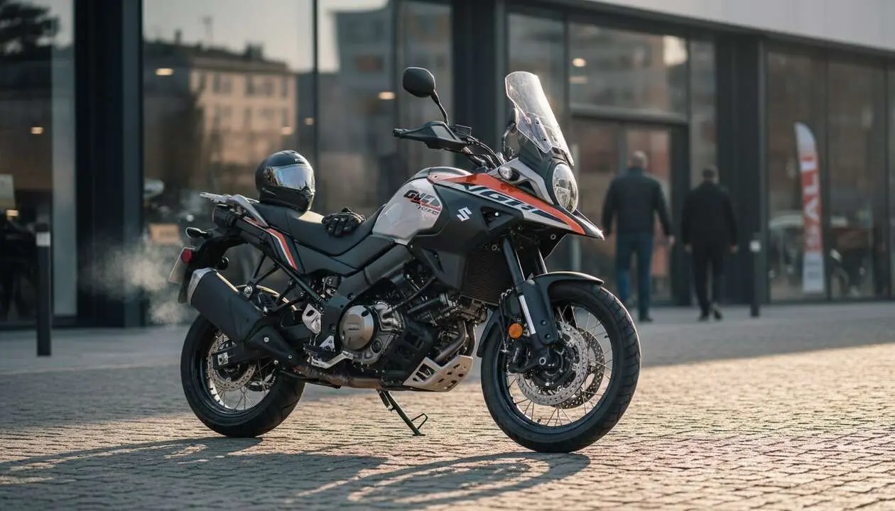  Suzuki V-STROM 1050 TECH con rebajas de m&aacute;s de 4.000 euros en su modelo destacado para motos de aventura &mdash; Imagen generada por IA 