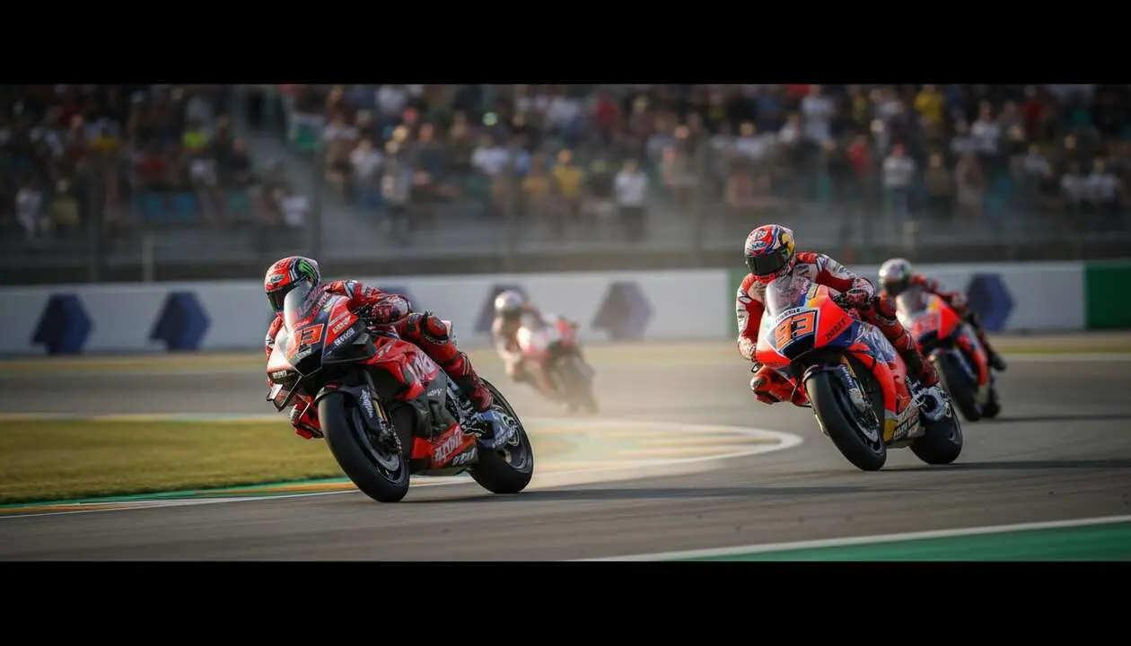  Aprilia domina la temporada de MotoGP con un rendimiento impresionante mientras Marc M&aacute;rquez regresa con fuerza y entusiasmo &mdash; Imagen generada por IA 