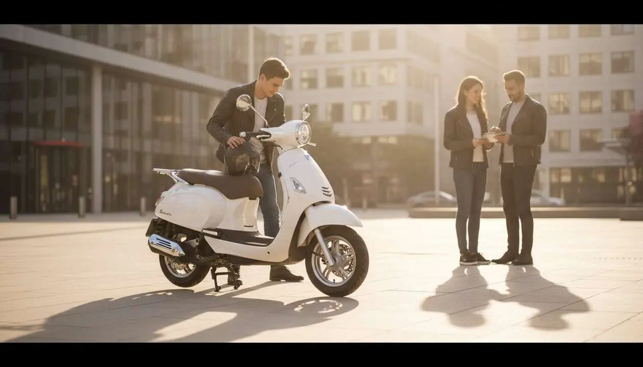  Vista lateral de la moto Daelim Besbi 125 modelo 2024 con dise&ntilde;o moderno y especificaciones t&eacute;cnicas actualizadas &mdash; Imagen generada por IA 