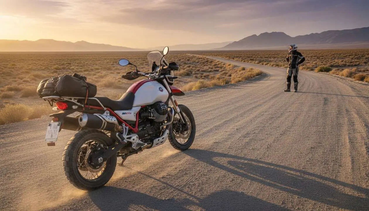  Moto Guzzi V85 TT en carretera abierta mostrando estilo, potencia y libertad para viajes inolvidables &mdash; Imagen generada por IA 