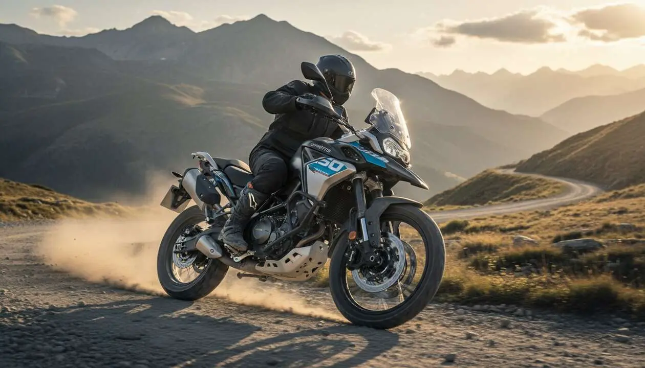  CFMOTO 250 Dual 2026 en acci&oacute;n, la trail adventure que est&aacute; revolucionando el mercado de motos todoterreno &mdash; Imagen generada por IA 