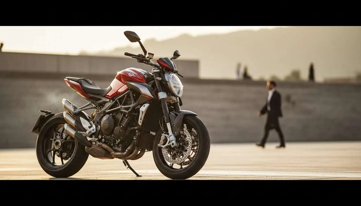  Vista lateral de la MV Agusta Brutale, moto deportiva italiana emblem&aacute;tica que combina dise&ntilde;o y potencia en cada detalle &mdash; Imagen generada por IA 