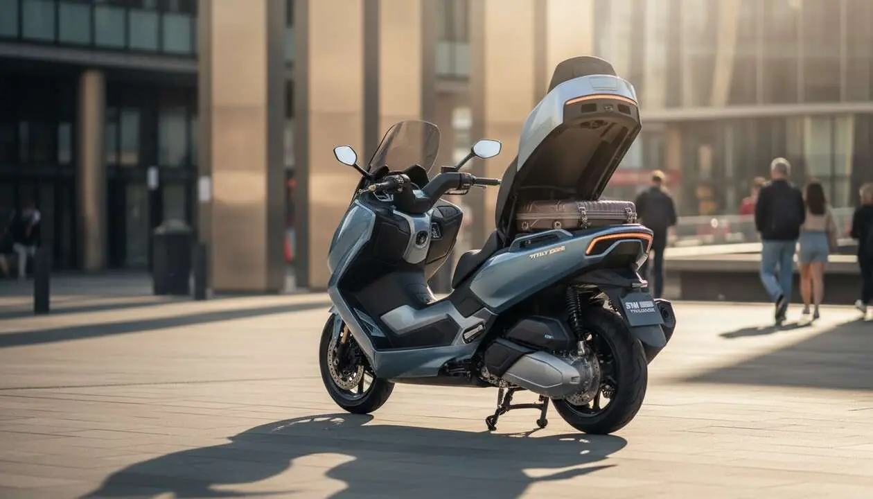  SYM TTLBT 2026 maxi scooter con gran espacio de maletero similar al de un coche para m&aacute;xima comodidad urbana &mdash; Imagen generada por IA 