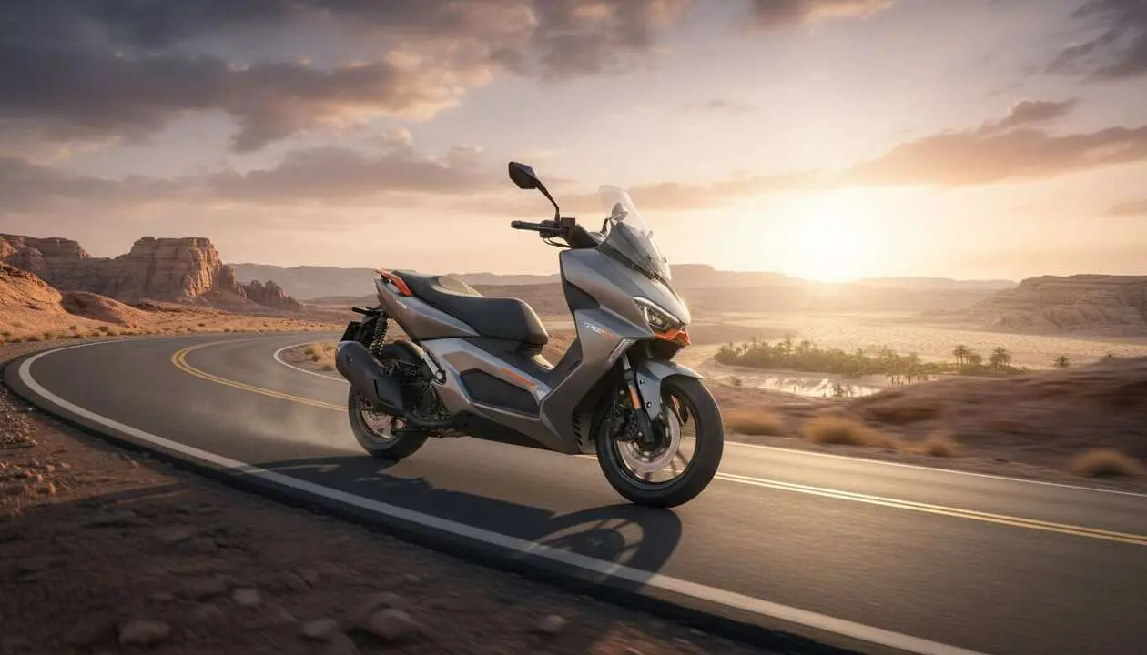  Voge SR450X 2026 en acci&oacute;n mostrando su dise&ntilde;o innovador y caracter&iacute;sticas de scooter crossover destacado &mdash; Imagen generada por IA 