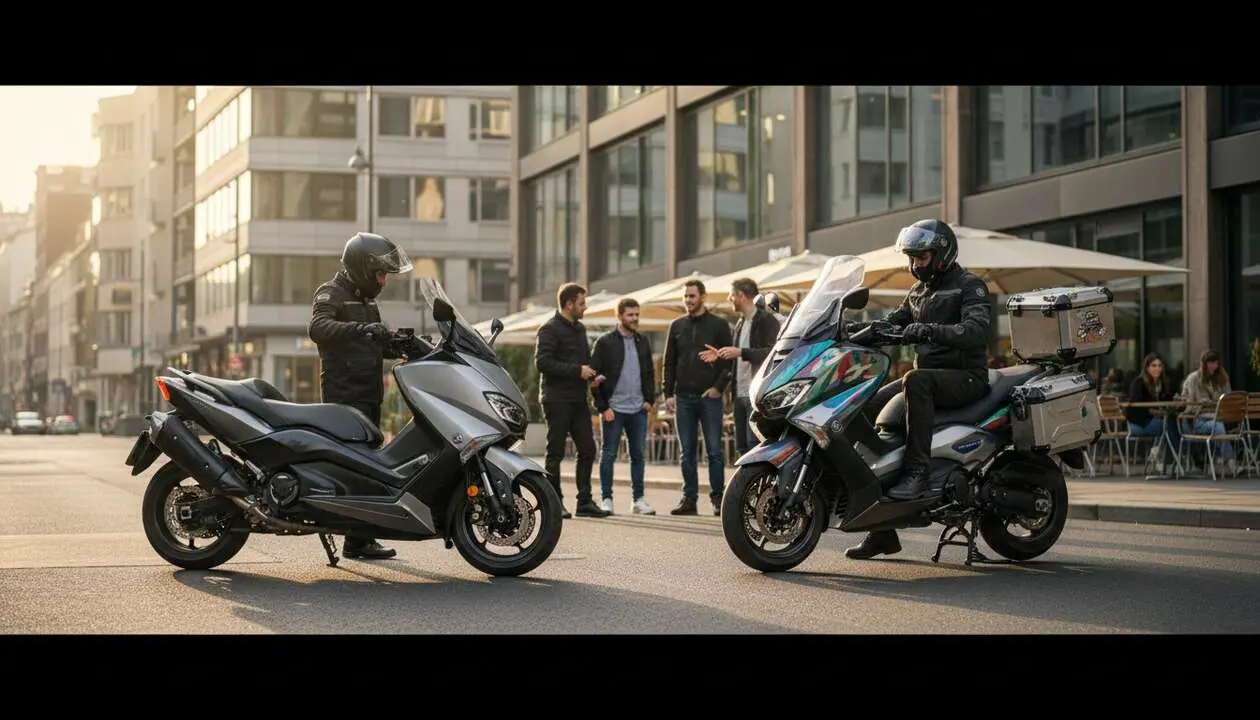  Yamaha TMAX frente a scooters m&aacute;s baratos y bien equipados comparaci&oacute;n y an&aacute;lisis detallado &mdash; Imagen generada por IA 