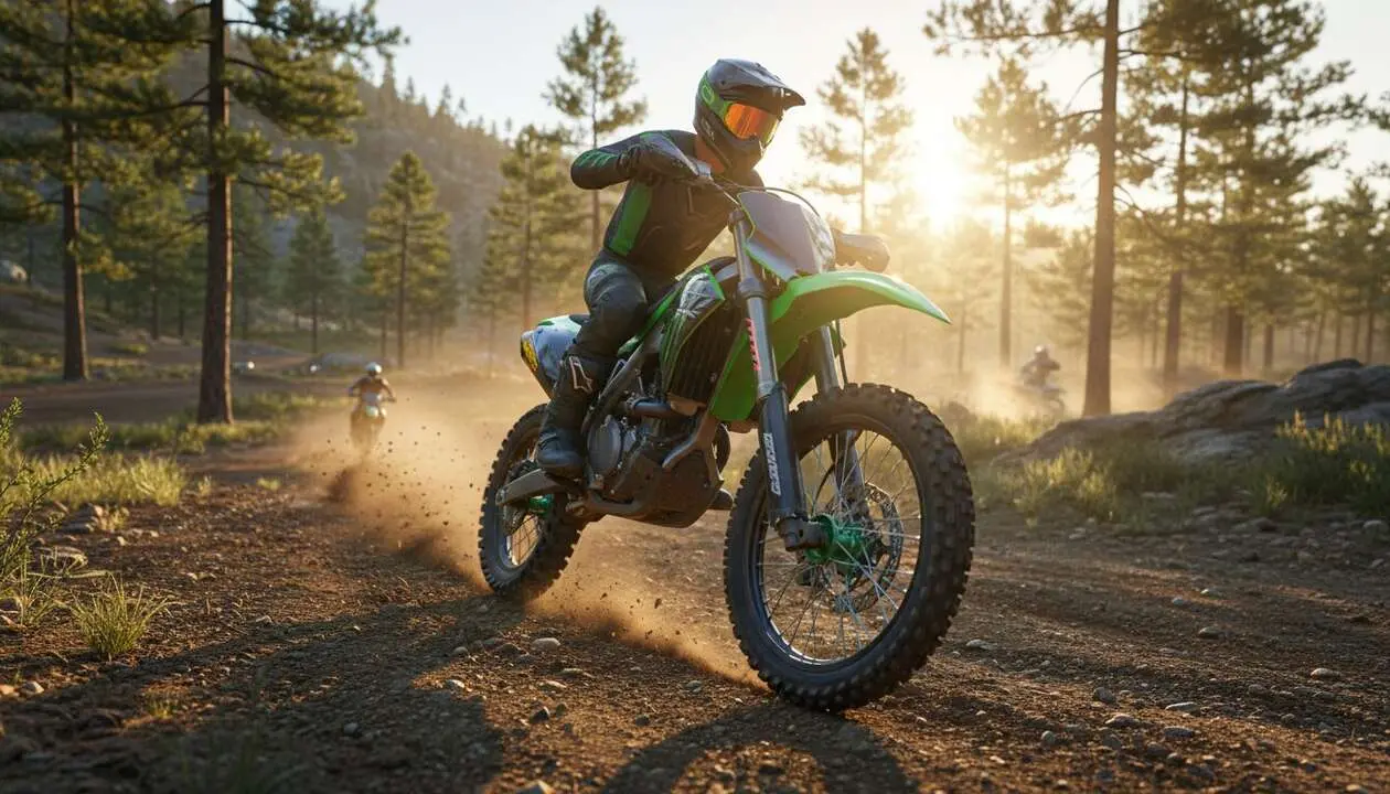  Kawasaki KX327 2 tiempos 2027 modelo de moto de cross japonesa nueva generaci&oacute;n para competiciones off road &mdash; Imagen generada por IA 
