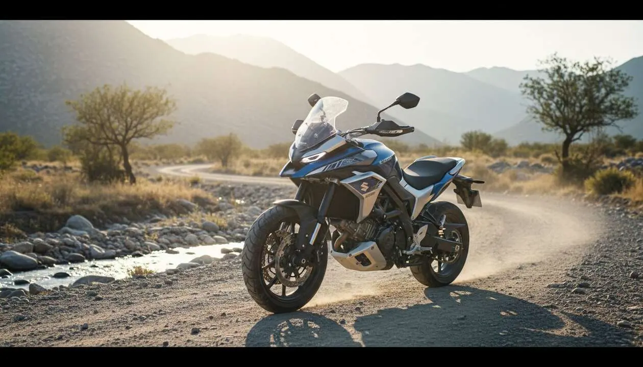  Suzuki SV-7GX 2026 motocicleta trail crossover asequible con dise&ntilde;o innovador y rendimiento mejorado &mdash; Imagen generada por IA 