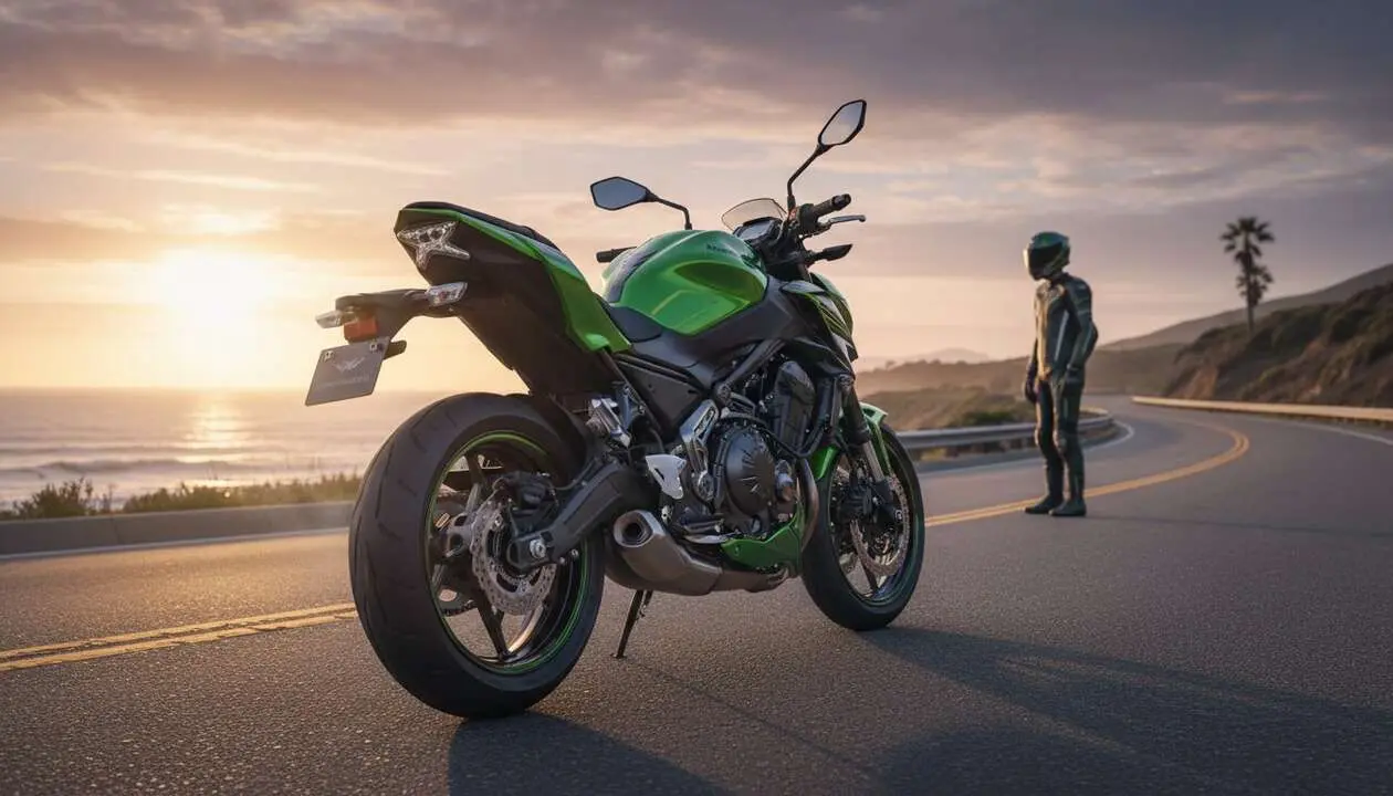  Kawasaki Z650 S 2026 en carretera mostrando su dise&ntilde;o moderno y potente rendimiento deportivo &mdash; Imagen generada por IA 