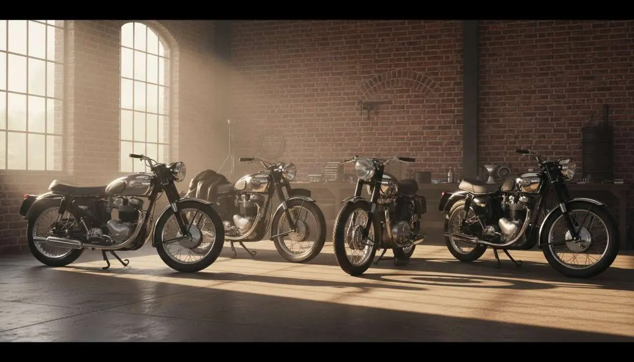  Motocicleta BSA cl&aacute;sica en exhibici&oacute;n que representa la historia de la ic&oacute;nica marca brit&aacute;nica de motos &mdash; Imagen generada por IA 