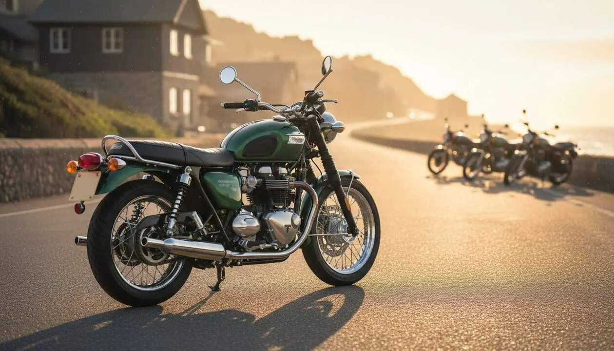  Triumph Bonneville 400 2026 mostrando su dise&ntilde;o cl&aacute;sico y moderno como competencia de Royal Enfield &mdash; Imagen generada por IA 