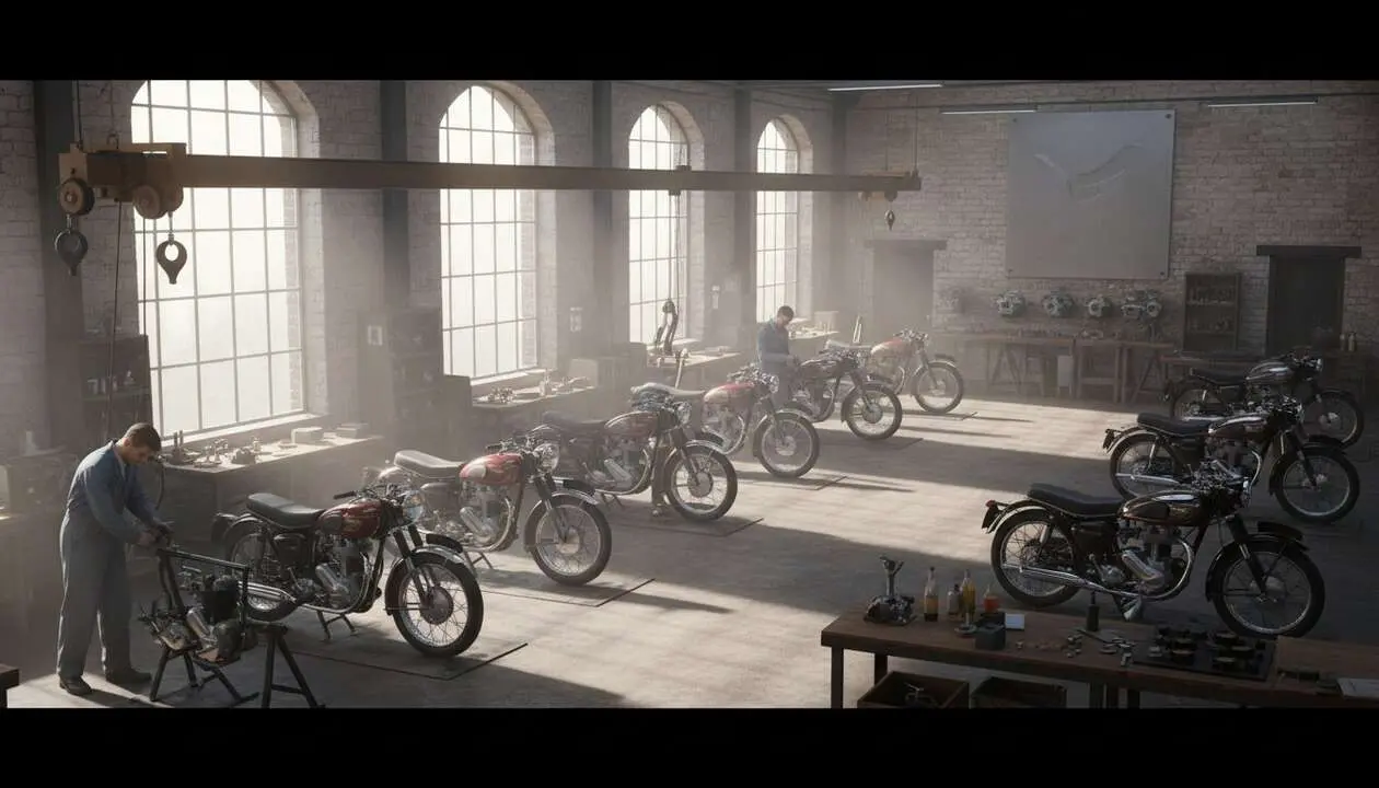  Motocicleta cl&aacute;sica BSA representando la innovaci&oacute;n y revoluci&oacute;n en la fabricaci&oacute;n de motos durante el siglo XX &mdash; Imagen generada por IA 