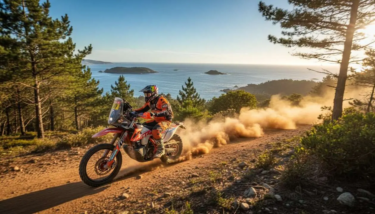  KTM en el Rally R&iacute;as Baixas 2026 mostrando su potencia y preparaci&oacute;n para la competencia off-road m&aacute;s esperada &mdash; Imagen generada por IA 