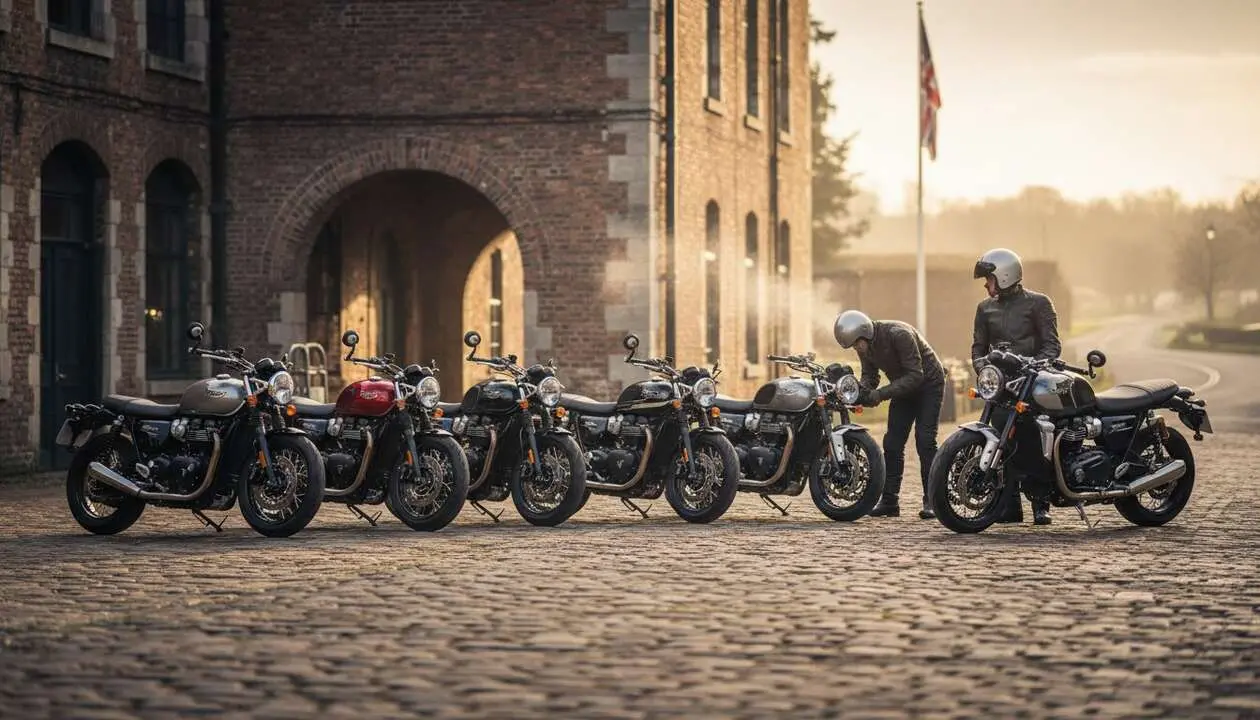  Motocicleta Triumph cl&aacute;sica en ruta que representa la historia y legado de la marca brit&aacute;nica de motos ic&oacute;nicas &mdash; Imagen generada por IA 