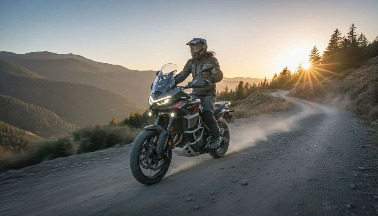  Moto trail tricil&iacute;ndrica Zontes 703F ETC 2026 ideal para aventura y rendimiento en carretera y terreno off-road &mdash; Imagen generada por IA 