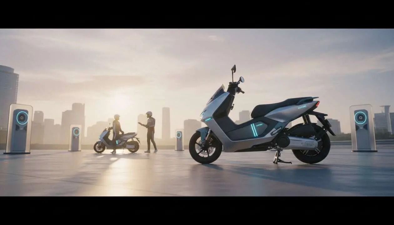  Kymco iONEX moto el&eacute;ctrica innovadora que est&aacute; revolucionando la movilidad urbana con tecnolog&iacute;a avanzada y dise&ntilde;o moderno &mdash; Imagen generada por IA 