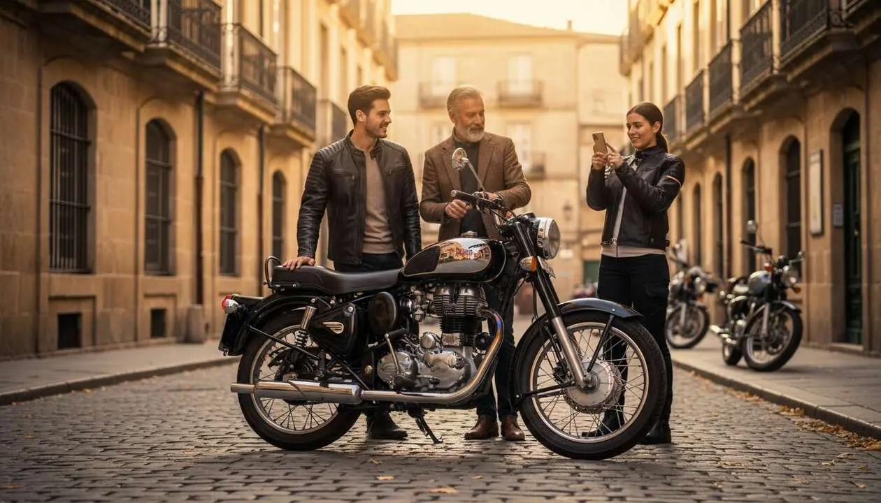  Royal Enfield Classic 350 mostrando su dise&ntilde;o cl&aacute;sico y atractivo que enamora a j&oacute;venes y veteranos en la carretera &mdash; Imagen generada por IA 