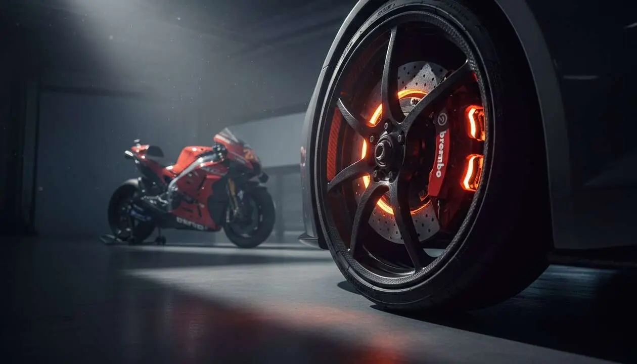  Frenos Brembo en MotoGP y coches de lujo: tecnolog&iacute;a y rendimiento que marcan la diferencia &mdash; Imagen generada por IA 