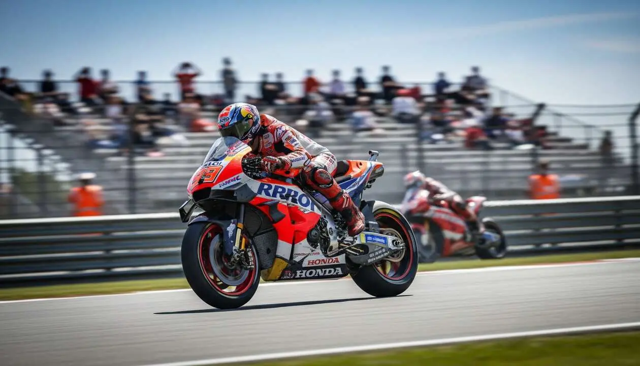  Piloto de Honda en MotoGP 2026 durante una carrera intensa en el gran premio con rivalidad marcada &mdash; Imagen generada por IA 