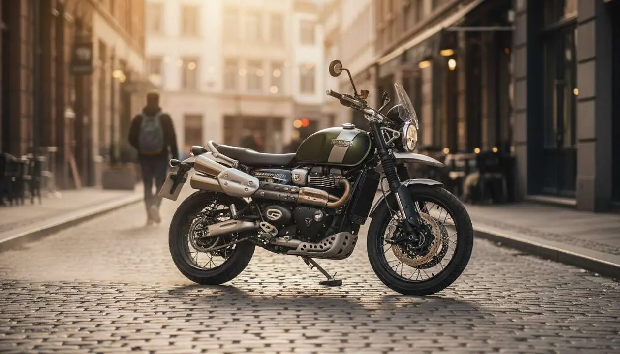  Triumph Scrambler 1200 en acci&oacute;n mostrando su versatilidad para la aventura urbana y paseos todoterreno &mdash; Imagen generada por IA 