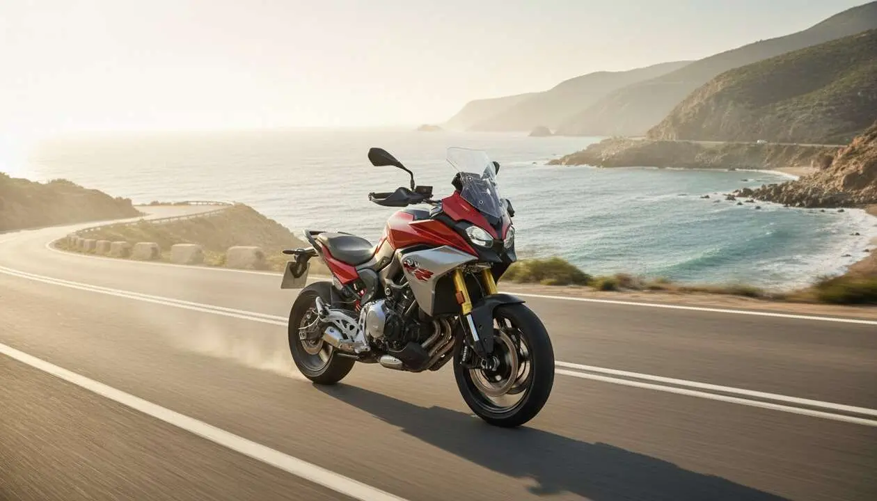  BMW F 900 XR en acci&oacute;n mostrando su tecnolog&iacute;a avanzada y alto rendimiento para aventuras sobre dos ruedas &mdash; Imagen generada por IA 