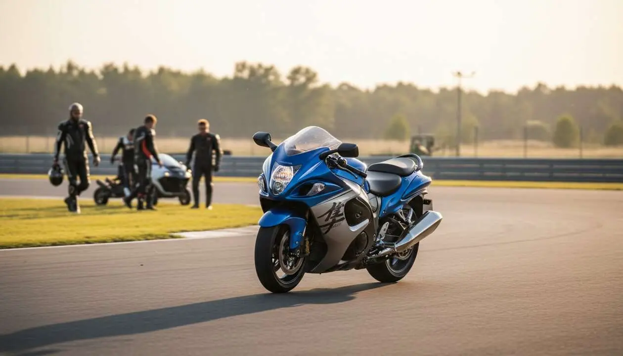  Suzuki Hayabusa 2024 en acci&oacute;n mostrando su potencia y las innovadoras caracter&iacute;sticas de la nueva motocicleta deportiva &mdash; Imagen generada por IA 
