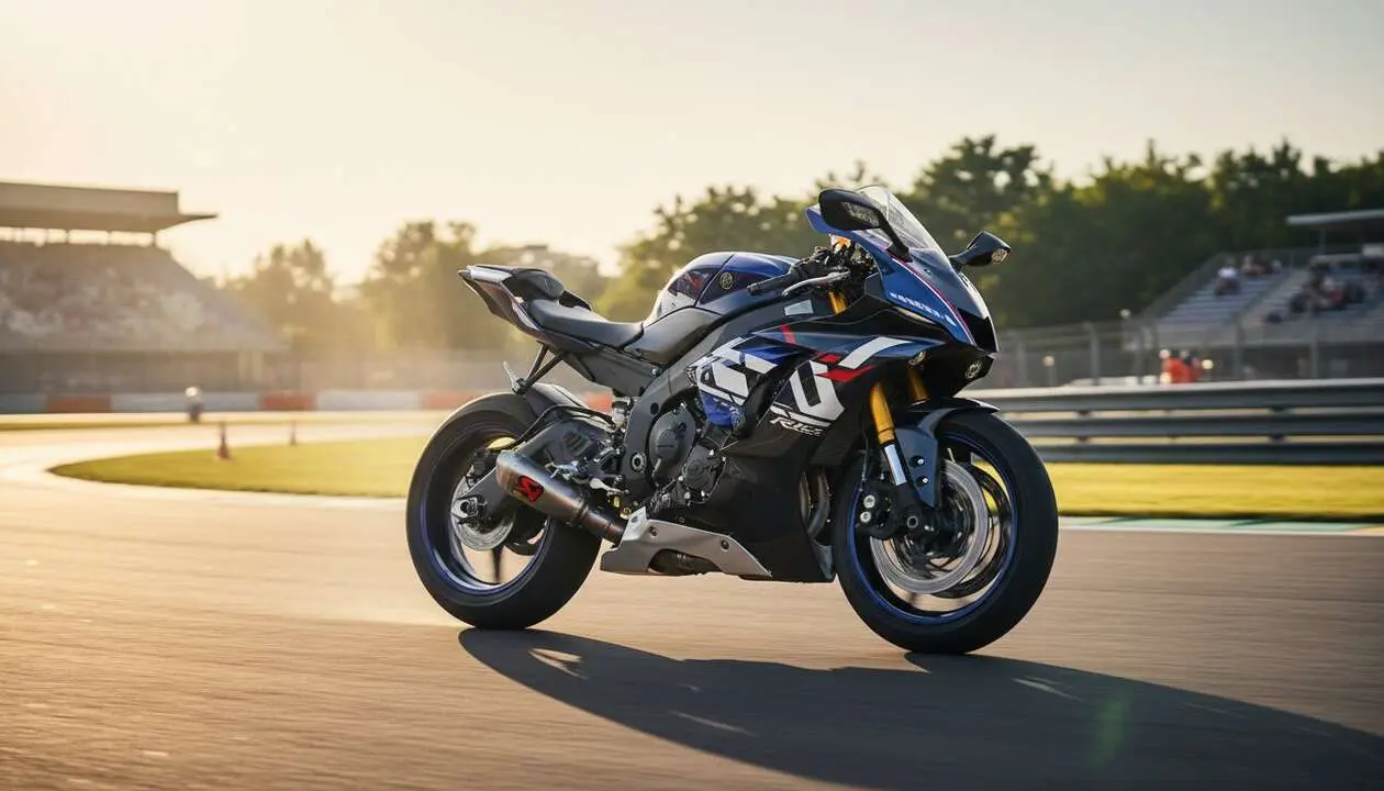  Yamaha R6 RACE 2026 en pista mostrando su dise&ntilde;o deportivo y tecnolog&iacute;a avanzada para motos de alta competici&oacute;n &mdash; Imagen generada por IA 