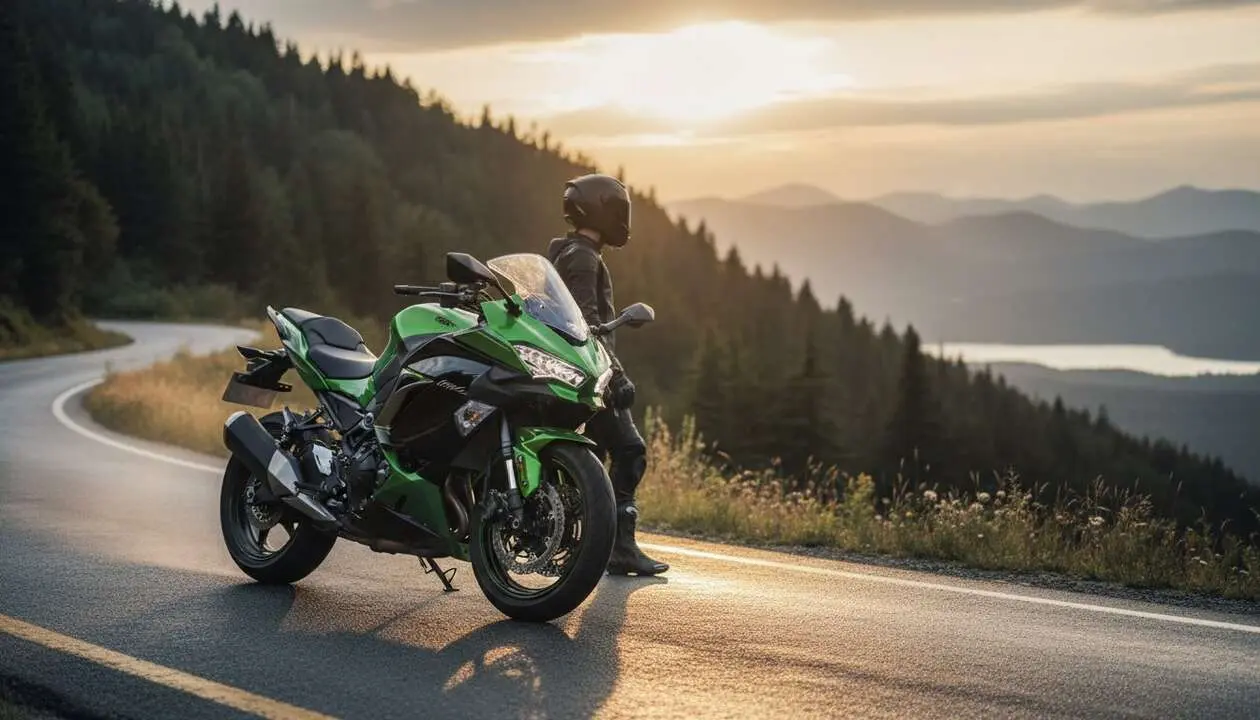  Kawasaki Ninja 1100 SX SE 2026 en color verde brillante destacando su dise&ntilde;o moderno y potencia renovada &mdash; Imagen generada por IA 