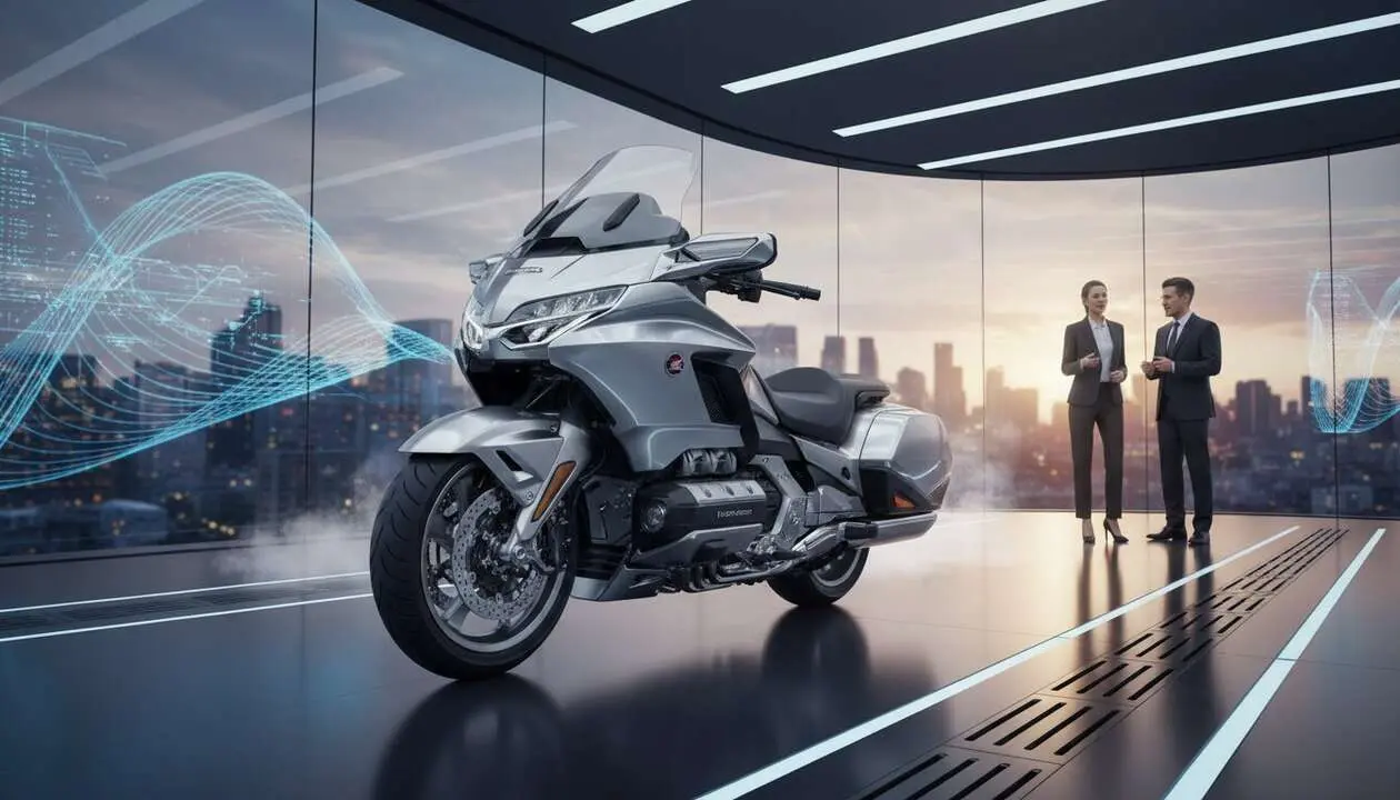  Honda GL1800 Goldwing 2026 mostrando su dise&ntilde;o revolucionario y tecnolog&iacute;a avanzada para motos touring &mdash; Imagen generada por IA 